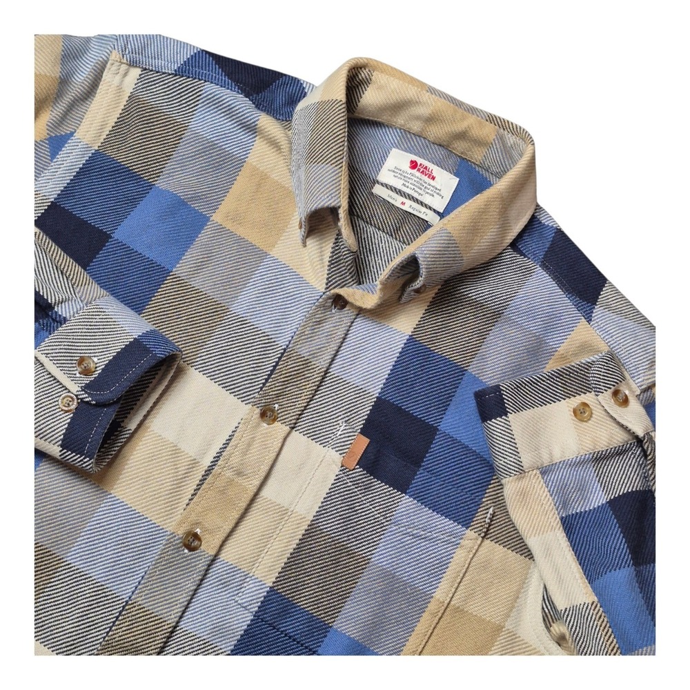 Fjallraven Ovik Big Check Shirt Men's M Blue Plaid Long Sleeve Button Down